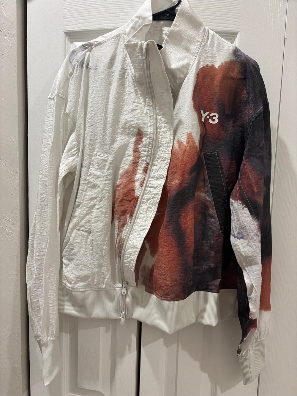 Y-3 White Jacket with Rust & Black Abstract Print